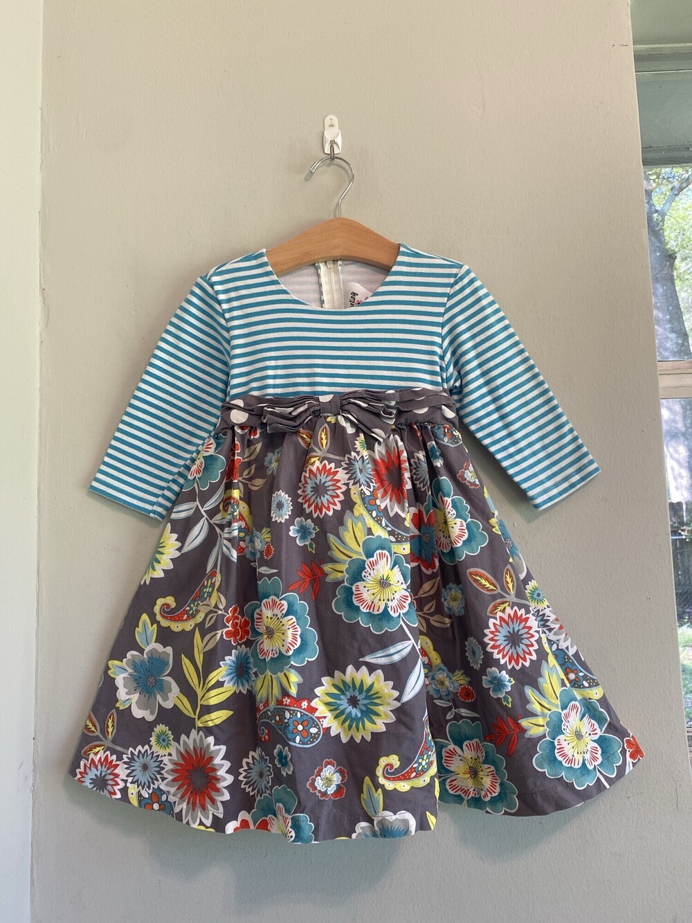 Counting Daisies Girls Striped Floral Long Sleeve Dress Size 5